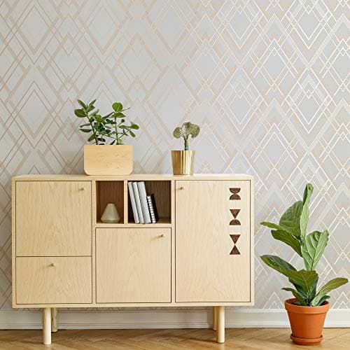 Image of Sublime Grey/Rose Gold Ritz Geometric Metallic Wallpaper
