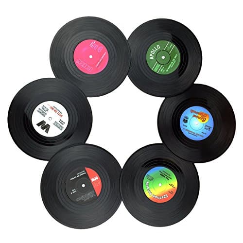 Image of Txian 6PCS Retro Vinyl Cup Mat LP Record Style Coaster Non-slip Insulated Coffee Drink Mat