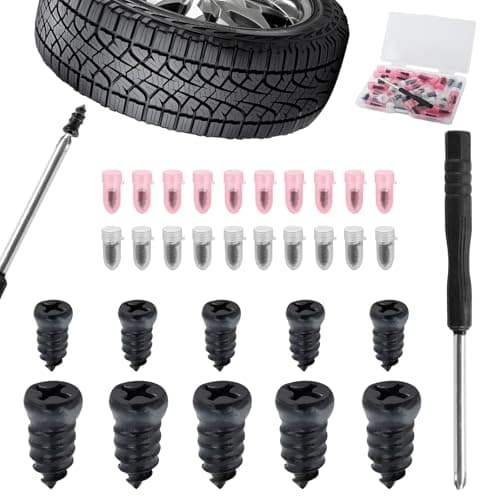 Image of 30PCs Tyre Repair Screws Kit,Tire Repairs Plugs Rubber Nail,Car Puncture Repair Kit with Screwdriver,Tyre Repairing Nail,Universal Tire Fast Repairing Nails with 2 Sizes for Auto Motorcycle Bicycle