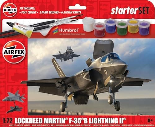 Image of AIRFIX - Starter Set - A55010 Lockheed Martin F-35B Lightning II Model Building Kit - Plastic Model Plane Kits for Adults & Children 8+, Set Includes Acrylic Paints, Brushes & Poly Cement - 1:72 Scale