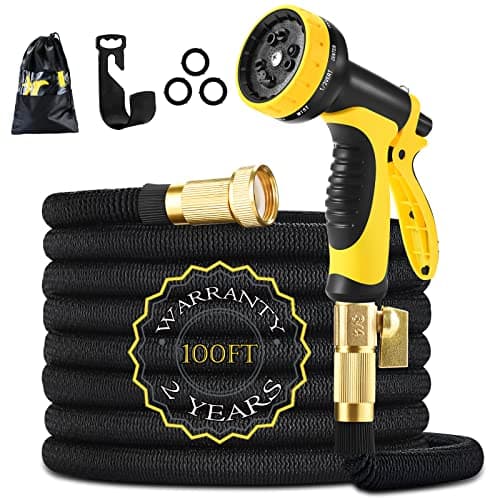 Image of Garden Hose 100ft 30m HmiL-U Strongest Double Latex Inner Tube Prevent Leaking Magic Garden Hosepipe with 9Function Spray Gun+Solid Brass Fittings (Retracted Length 33ft)【2 YEAR 100%Guaranteed】(100ft)