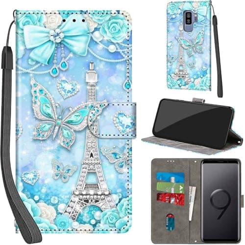 Image of for Samsung Galaxy S9 Plus Case PU Leather Wallet Book Flip Folio Stand View Magnetic Multi-Pattern Cover compatible with Samsung S9 Plus Phone Case (Tower)