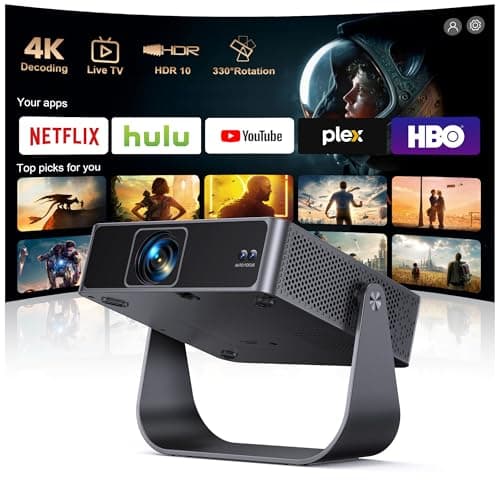 Image of Smart Projector [Compatible with Netflix/Disney/Live TV & 330° Rotatable] Mini Portable Projector 4K Auto Focus& 6D Keystone, PUTRIMS Native 1080p Projectors 30000Lumen WiFi Bluetooth for Home Outdoor
