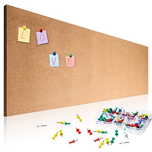 Image of Tenare Cork Board Roll 8 mm Thick Self Adhesive Cork Bulletin Boards with 100 Push Pins Mini Wall Frameless Cork Boards for Wall (47 x 16 Inch)