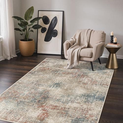 Image of GENIMO Rug Living Room 120x170cm, Modern Abstract Area Rugs Washable, Non-Slip Floor Carpet Minimalist, Low Pile, Non-Shedding, Dining Room, Office, Bedroom, Kitchen, Lounge, Indoor