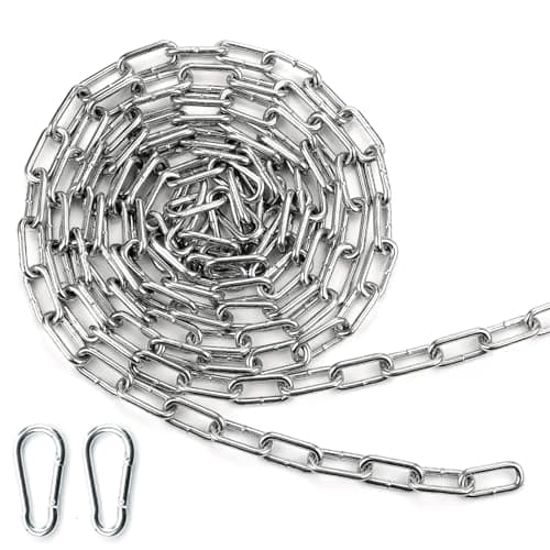 Image of Mbsomnus Heavy Duty Chain 3 Metre Metal Steel Chain with Galvanized Links and Carabiner for Gate Padlock Hanging Swing Bike Cycle Lock Pet