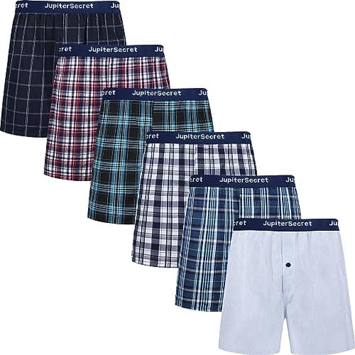 Image of JupiterSecret Mens Woven Boxers Underwear Cotton Boxers for Men, Mens Boxers Shorts Multipack with Button Fly S-6XL