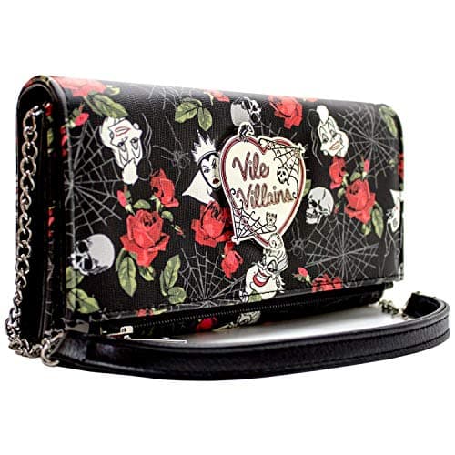 Image of Vile Villains Cruella Ursula and Evil Queen Coin and Card Faux Leather Clutch Purse Black