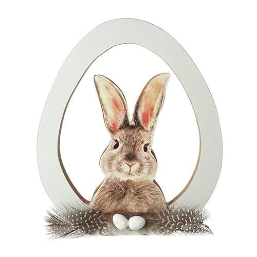 Image of Heaven Sends Large Wooden Easter Bunny Rabbit in Egg Standing Decoration Easter Décor Gift Homeware Present 23cm x 20cm
