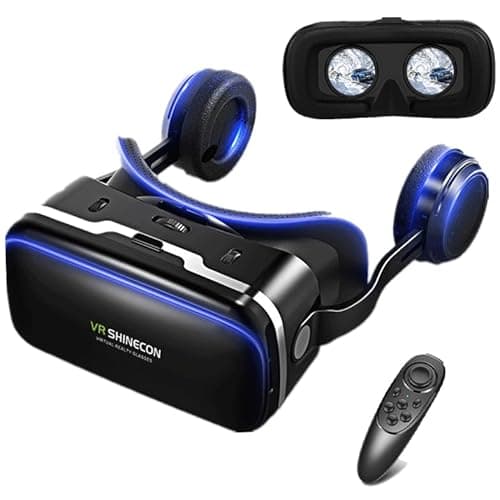 Image of VR Headset for Phone with Headphones& Controller, 3D Virtual Reality Glasses/Goggles with Blue Light Viewer for Movies & Video Games, Support 4.7-7.2” Screen Smartphone