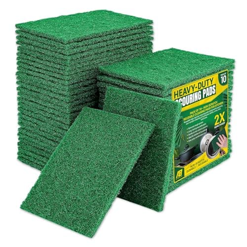 Image of AIBULO Heavy Duty Scouring Pads Green (3.9 x 5.9 inch / 10 x 15 cm) Pack of 10– Non-Scratch Reusable Cleaning Pads for Kitchen, Pots, Pans, Dishes & Bathroom – Durable Multi-Purpose Pads
