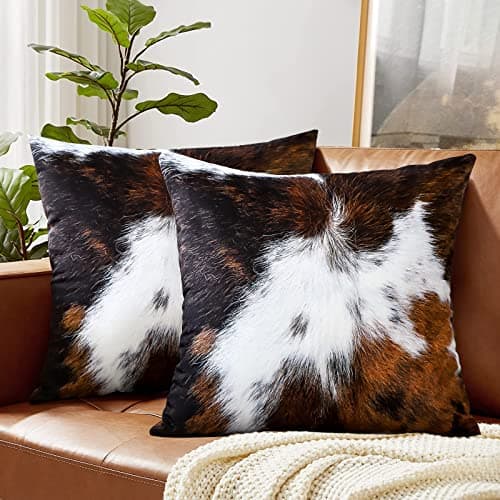 Image of JOTOM Pack of 2 Cushion Covers 45X45 cm Double Sided Cowhide Decorative Pillow Covers 18X18 Inch Soft Velvet Throw Pillowcase Square Cushion Cover for Couch Sofa Car Home Bedroom Decor (Cowhide B)