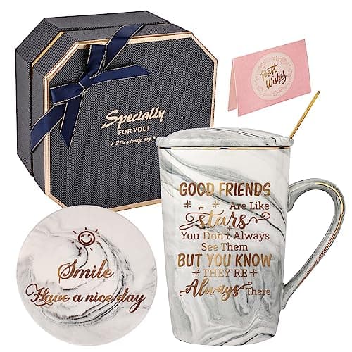 Image of Best Friend Birthday Gifts for Women-Good Friends are Like Stars Mug-Friendship Gifts for Women Birthday Gifts Ideas for Her, Friends,Female,Sister Ceramic Marble Coffee Mug Gifts Box 14oz Grey