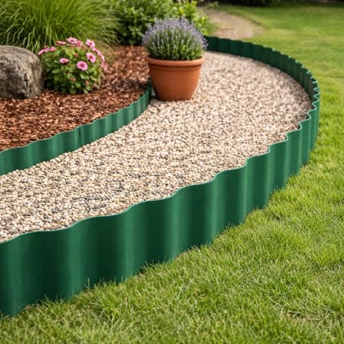 Image of Garden Mile Garden Edging Roll 30M x 15cm Green Plastic Lawn Edge Border Flexible PVC Landscape Edging Strip for Grass Flower Beds Paths Gravel Soil No Dig Garden Border Edging