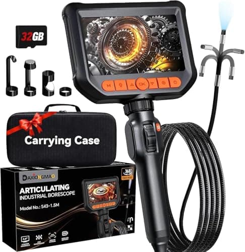 Image of Daxiongmao Borescope, Endoscope Camera with Light, 1920 HD Two-Way Articulating Borescope Camera with Light, 4.3" Video Inspection Endoscope for Automotive Aircraft Mechanics Tools & Gifts for Men