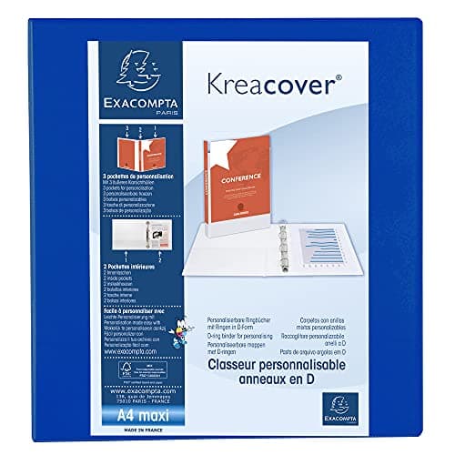 Image of Exacompta - ref. 51845BE - 1 customizable rigid opaque binder with 3 pockets - 4 D-rings of 60 mm - Spine 90 mm - External dimensions: 32 x 30 cm - Format to be filed A4 Maxi - Colour: blue