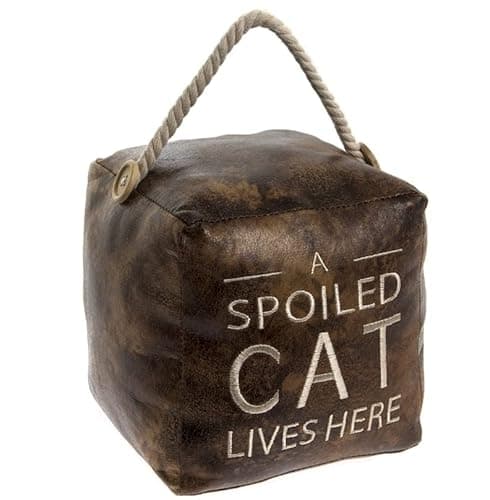 Image of Assorted Doorstop Door Stop Stopper Filled Heavy Doorstop Faux Leather Novelty Wedge (A Spoiled Cat Doorstop Cube)