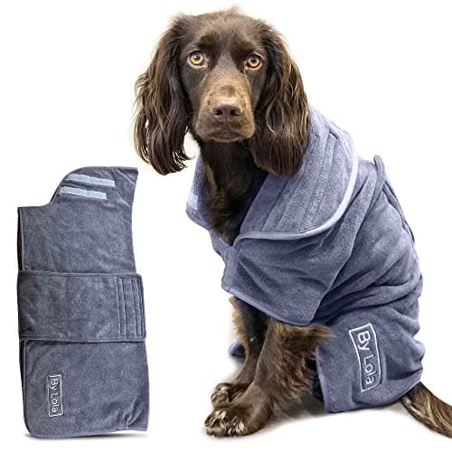 Image of By Lola® - Dog Drying Coat and Robe, Fast-Drying Super Absorbent Pet Towelling Gown - Grey (Large)