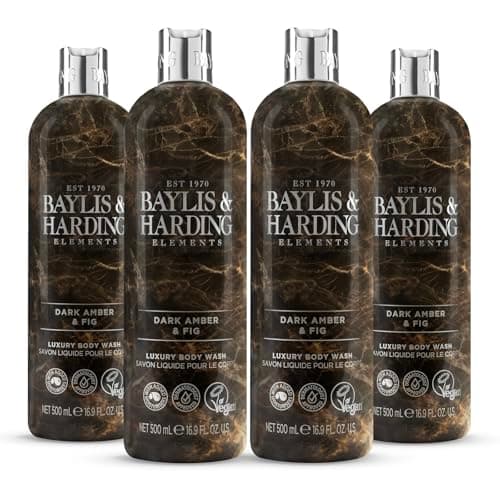 Image of Baylis & Harding Elements Dark Amber & Fig Luxury Body Wash, 500 ml (Pack of 4) - Vegan Friendly