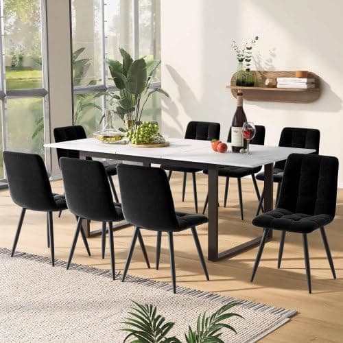 Image of Merax Telescopic Dining Table, 140/180x80x75cm, Modern White Marble MDF Top with Iron Metal Legs, Extendable Folding Dining Table for Home & Office, Stylish & Practical