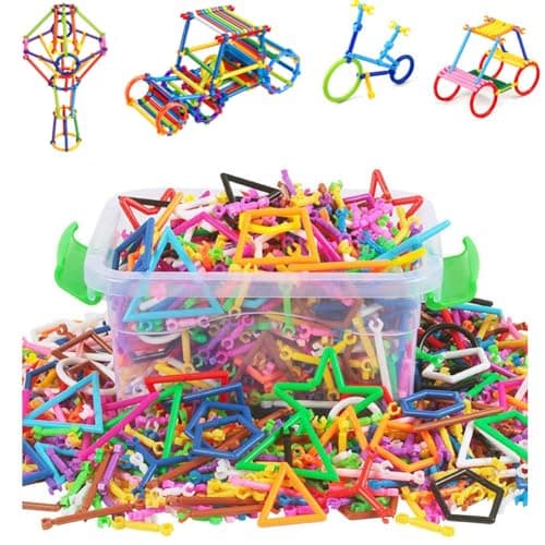 Image of Construction Building Blocks Smart Bar Set Assembling 3D Puzzle Toys DIY Interlocking Sticks Kit Geometry Intelligent Learning Education Toys with Storage Box for Girls Boys Age 3 4 5 (300 Pcs Sticks)