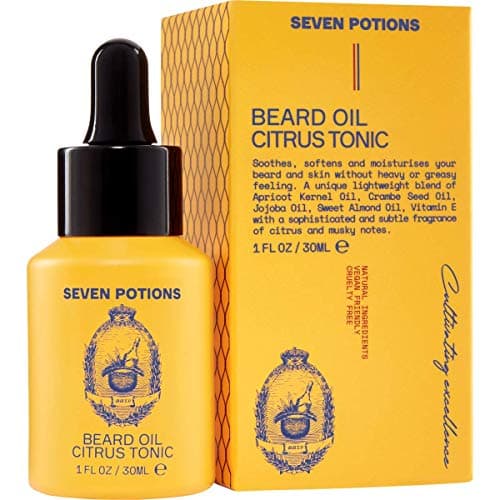 Image of Seven Potions Premium Beard Oil for Men — Jojoba Oil Beard Softener to Nourish Skin, Hair, and Stop Beard Itch — All-Natural, Vegan, Cruelty Free — Citrus Tonic Scent (30ml)