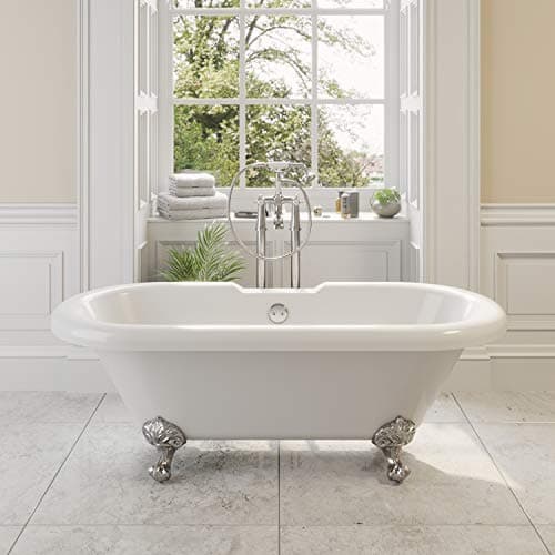 Image of Freestanding Traditional 1500mm Double Ended Roll Top Bath with Ball Style Legs White Acrylic