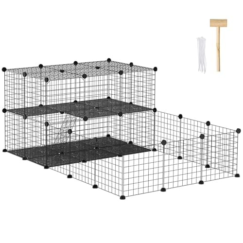 Image of PawHut Pet Playpen with Door, Guinea Pigs Metal Mesh Cage, Customizable Fence for Small Animal, Chinchilla, for Indoor and Outdoor Use, with Mallet, 175 x 105 x 70 CM, Black