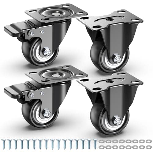 Image of HOLKIE 50mm Heavy Duty Furniture Castor Wheels Set of 4 Up to 250kg Wheels for Furniture (2 Swivel with Brake and 2 Rigid Castors) - Free Screws