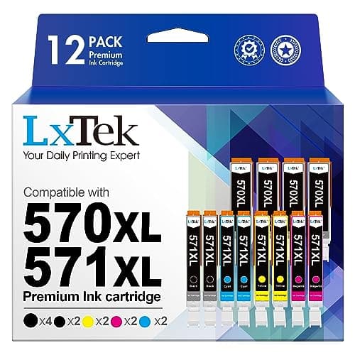 Image of LxTek 570XL Compatible Ink Cartridge Replacement for Canon PGI-570 CLI-571 570XL 571XL for Canon PIXMA TS5050 MG5750 TS5051 MG6851 MG6850 MG5700 MG5751 MG5753 MG6852 (Yellow Black Magenta Cyan,12Pack)