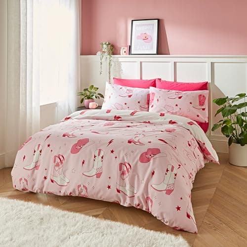 Image of Sassy B Cowgirl Boot Reversible Single Duvet Cover Set with Pillowcases Pink