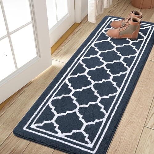Image of Homaxy Door Mats Indoor, Non Slip Absorbent Doormats, Washable Carpet Runners, Dirt Trapper Hallway Runner, Runner Rugs for Hallway, Living Room, Kitchen, Entrance, Pet— 50 x 150 cm, Navy Blue