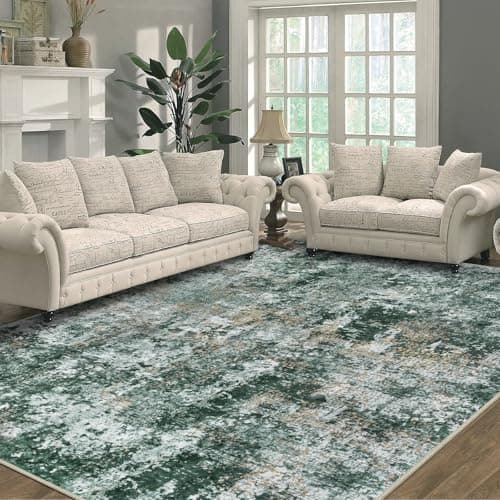 Image of Capslpad Green Abstract Area Rug 160x230cm Modern Short Pile Soft Faux Wool Living Room Rug Washable Indoor Rug Non Slip Minimalist Floor Mat Rugs for Living Room Bedroom Office Area Kitchen Decor