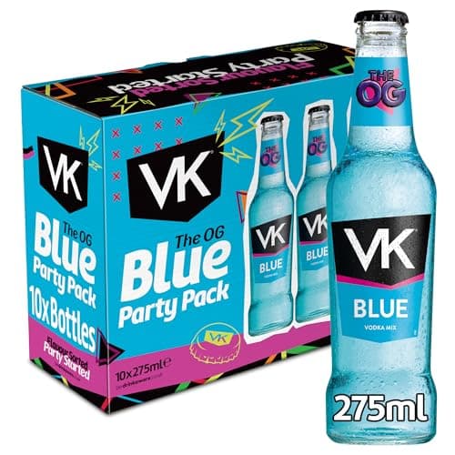 Image of VK Blue Party Pack | 10 x 275ml Multipack |3.4% abv | Blue Alcopops | Sparkling Vodka Drink | Ready To Drink Alcoholic Mix | Mixed Berry | Party Drinks Pack | Pre-mixed