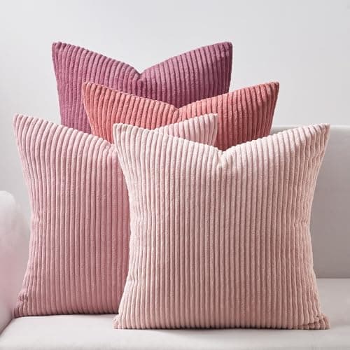 Image of Topfinel Cushions Covers Sets 4 Pink Cushion Covers, Fluffy Bright Decorative 40x40 Cushion Cover, Colorful Pillows are used to Sofa Livingroom, 16 x 16 Cushion Cover Corduroy