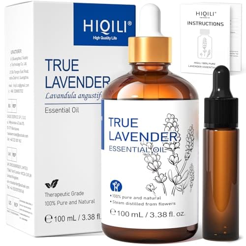 Image of HIQILI 100ml Lavender Essential Oil Pure, 100% Natural Therapeutic Grade for Aromatherapy Diffuser, Skin Care, Hair, Includes Premium Quality Glass Dropper