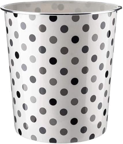 Image of Homeshopa Plastic Waste Paper Basket Bin, Round Wastebasket Trash Can, Lightweight Recycling Rubbish Bin for Home Office Kitchen Bedroom, Garbage Container Dustbin, 7.7Litre (Black & Grey Dot)