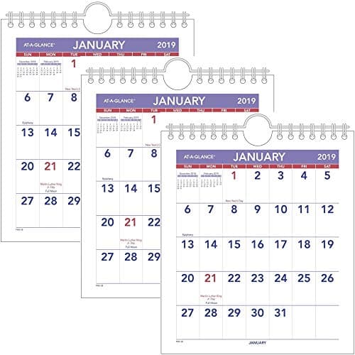 Image of AT-A-GLANCE 2019 Monthly Wall Calendar, 6-1/2" x 7-1/2", Mini 3 Pack