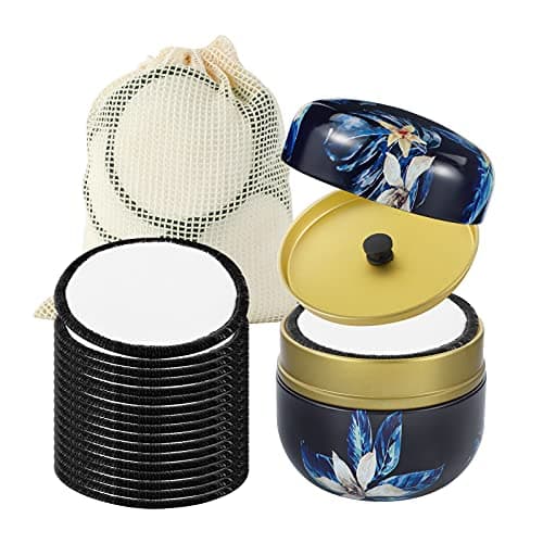 Image of Reusable Face Makeup Remover Pads 16pcs 100% Organic Cotton Pads Cleaning Face Wipes Cloth Washable Face Round Cotton with Laundry Net Bag and Fashionable Metal Box Suit for Adults and Kids
