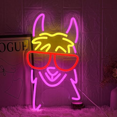 Image of LMSIGNLY Llama With Red Glasses Neon Sign for Wall Decor Llama Neon Light Cool Animal Neon Light Sign Dimmable USB Powered Colorful LED Neon Sign for Bedroom Zoo Home Bar Pub Animal Lover Restaurant