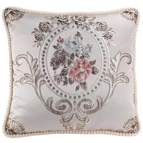 Image of EURhine Jacquard Vintage Throw Pillows Covers Floral Embroidered Cushion Cover for Sofa Home Decor Europe Retro Classic Pillowcase (Beige, 48x48cm (Pillow Cover Only))