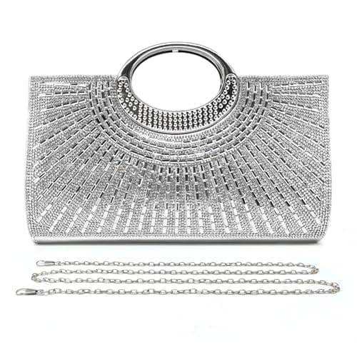 Image of Pahajim Sparkly Rhinestone Bag Glitter Handbags Clutches for Women Diamante Evening Bag Ladies Crossbody Bags for Wedding Party Date Prom (Silver)