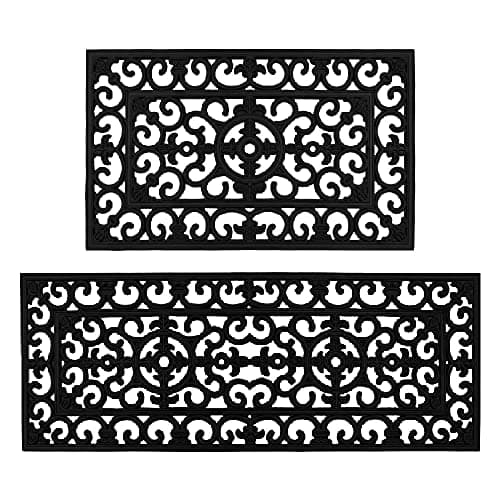 Image of JVL Lexi Wrought Iron Effect Rubber Door Mat and Patio Mat Set