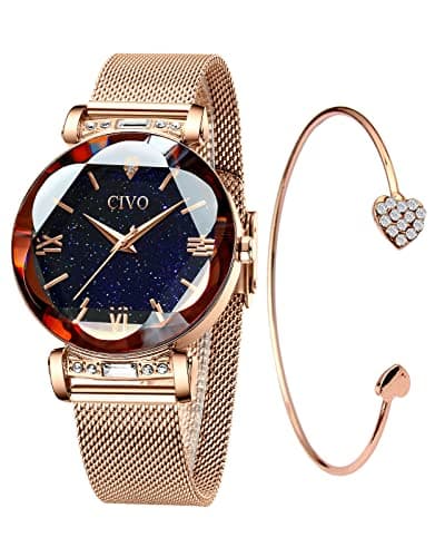Image of CIVO Womens Watches Set Ladies Stainless Steel Minimalist Waterproof Rose Gold Wrist Watch Designer Starry Sky Simple Elegant Casual Slim Analogue Watches for Ladies Girls