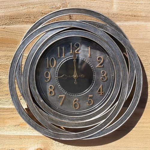 Image of Garden Mile Large Abstract Silver Wall Clock - 51cm Battery Powered Waterproof Garden Clock Indoor Outdoor - Quartz Battery Wall Clocks for Living Room, Kitchen Clocks, Outdoor Decor & Home Decor