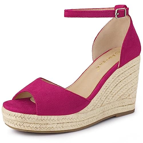 Image of Allegra K Women's Espadrille Platform Ankle Strap Wedge Heel Sandals Hot Pink 5.5 UK/Label Size 7.5 US