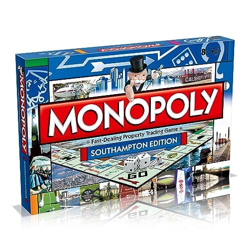 Image of Winning Moves Southampton Monopoly Board Game, Advance to Queen Elizabeth II Terminal, Westquay or Southampton Football Club and trade your way to success, great gift for ages 8 plus