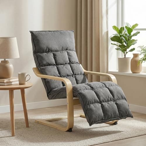 Image of HOMCOM Accent Chair, Linen-Look Fabric Armchair with Footrest, Plush Cushion, High Back, Wide Seat, Curved Legs and Arms, Gentle Motion, Leisure Lounge Chair for Living Room, Bedroom, Grey
