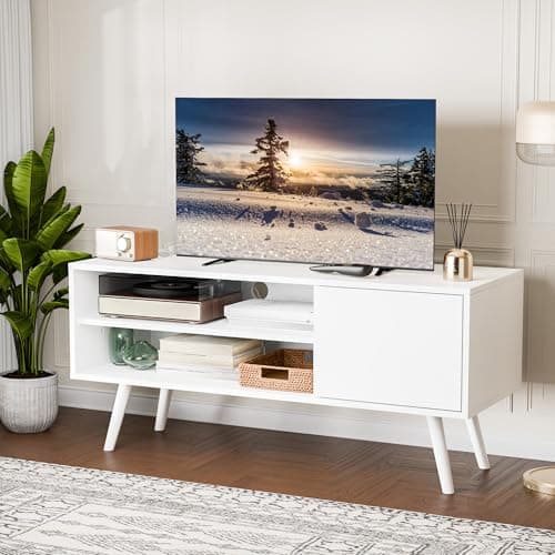 Image of AUREUM OPAL TV Stand Cabinet for 32/40/43/50 Inch TV, Adjustable Shelf, Wooden Small TV Table，Modern TV Unit for Living Room, Bedroom (White)