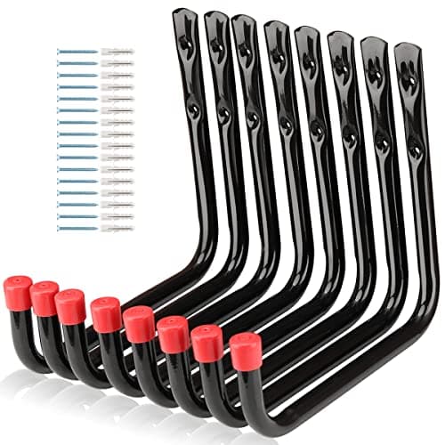 Image of Moundnaik 8 Pcs Wall Mount Storage Hooks, 24.5 Garage Utility Hanger for Ladder, Hold Chairs, Garden Tool, Hose, Bike (22.5cm x 24.5cm)